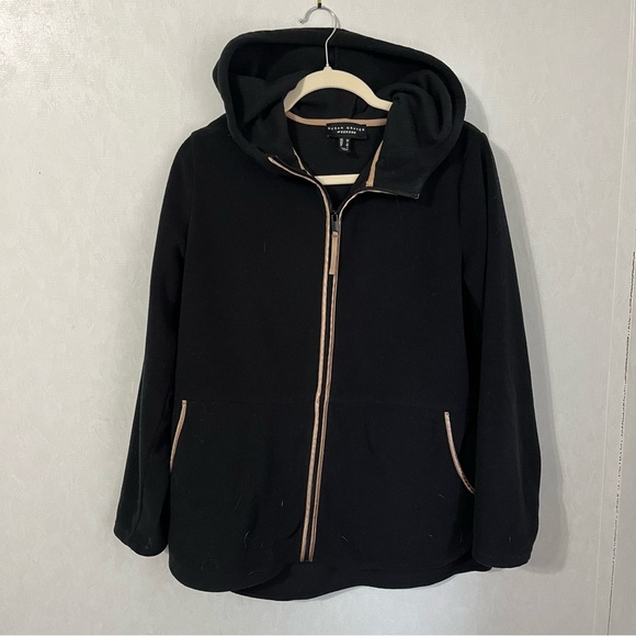 Susan Graver Black Polar Fleece Hoodie with Gold Accents - Picture 1 of 4